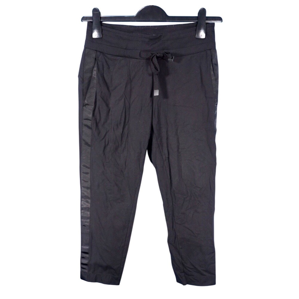 ATHLETA Metro Downtown Ankle Pants BLACK KNIT w/RIBBON TUXEDO STRIPE XSP/XS-P